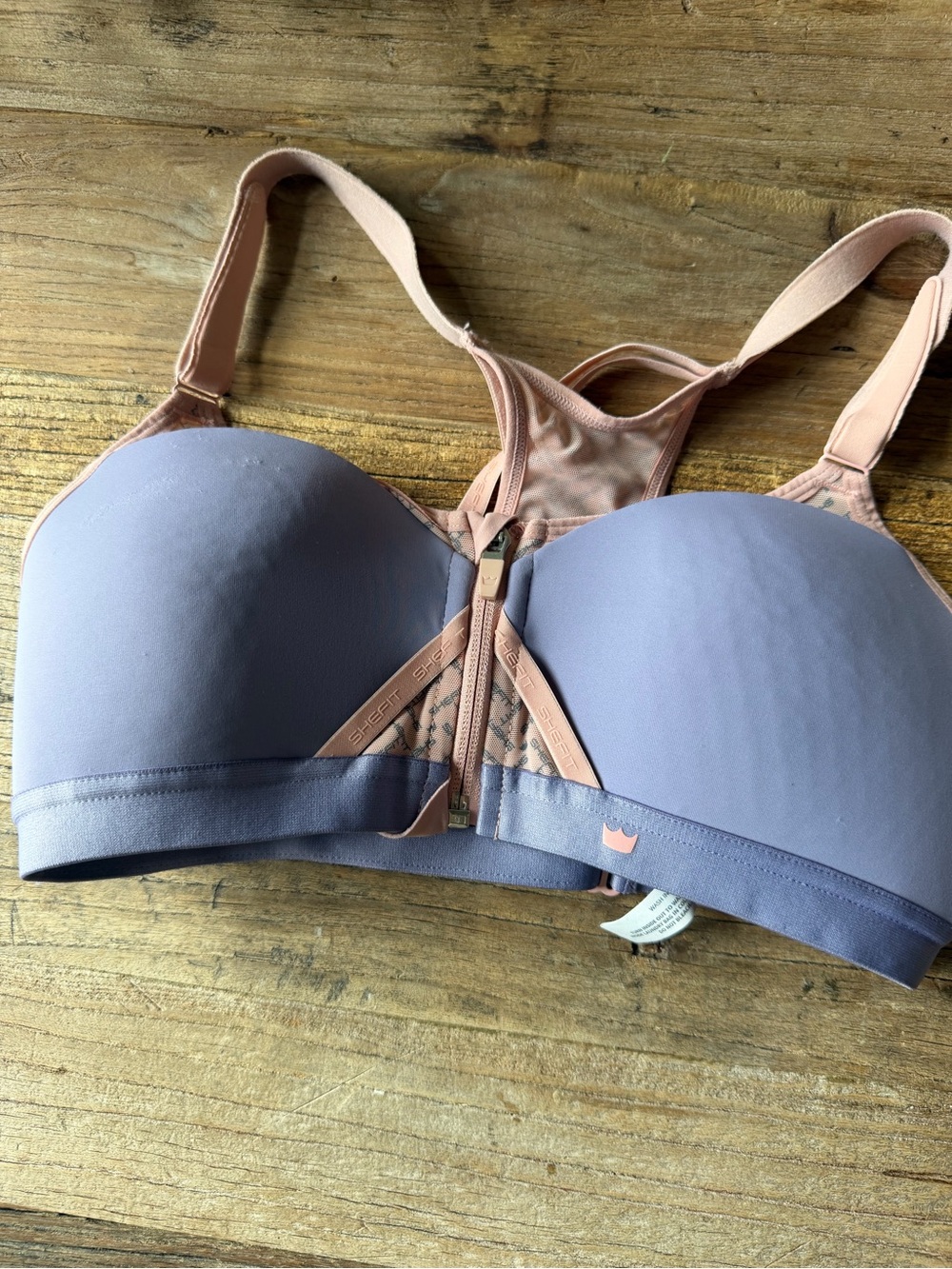 SHEFIT Front-Zip Molded Cup Sports Bra - Mauve & Blush